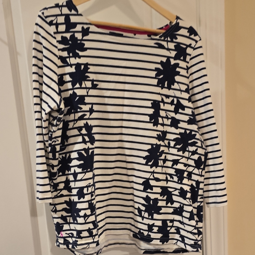 Joules Navy Floral Stripe 3/4 Sleeve Harbour Top
